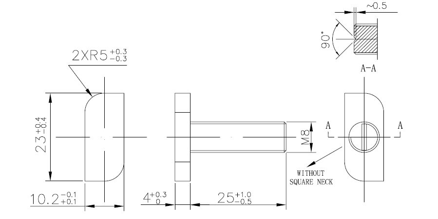 中間押さえ金具の寸法図